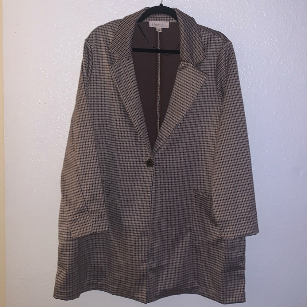 Philosophy women’s top coat brown and black mini houndstooth- 1X